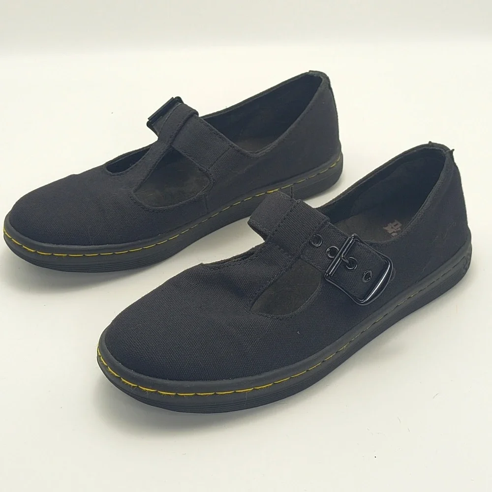 Dr Martens Woolwich Black Canvas Mary Jane T-Strap Shoes Womens 7 AW004 SK01R - Picture 3 of 16
